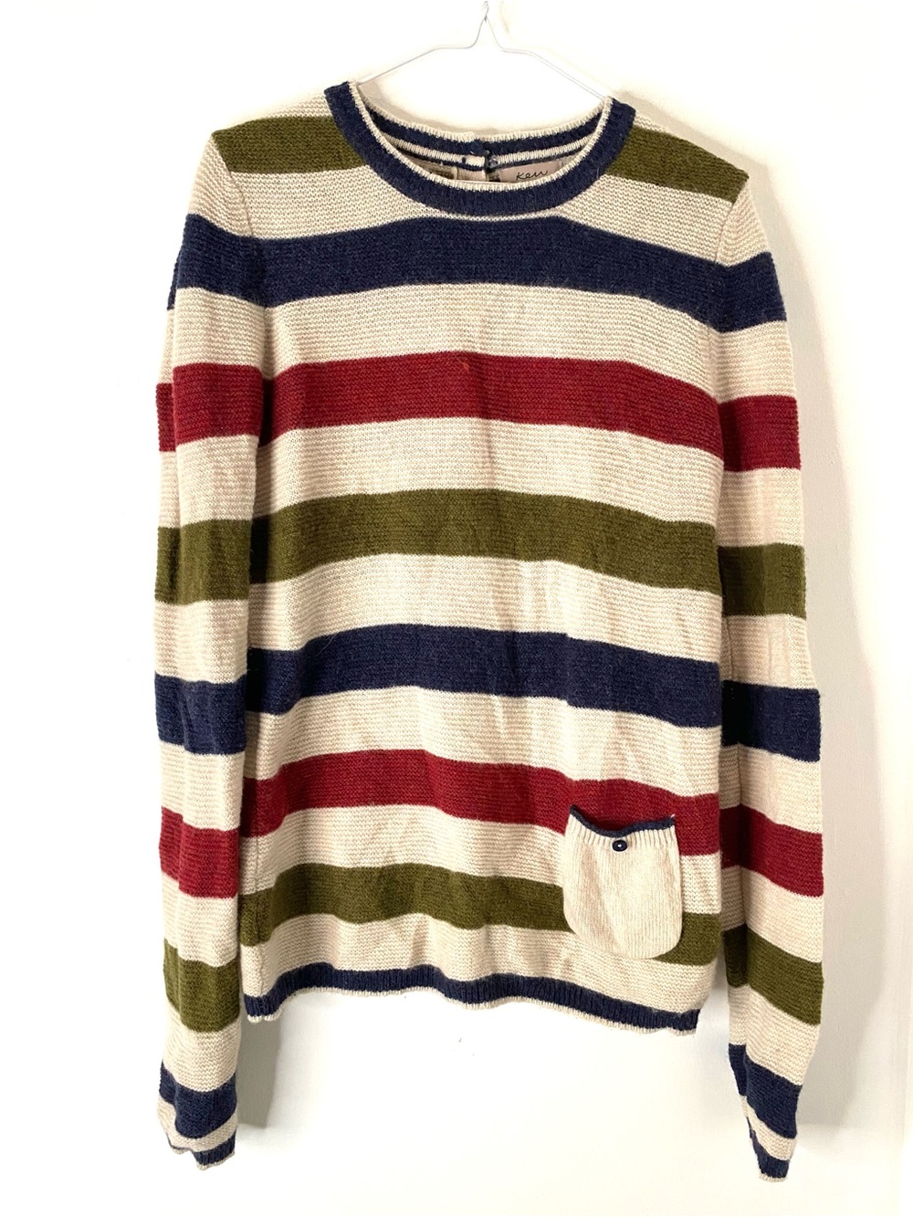 Kew Jigsaw Lambswool Blend Striped Sweater Multicolor Button Pocket